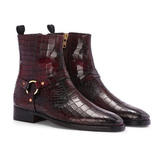 MILLE DOLLARI Men Textured Leather Frontier Boots