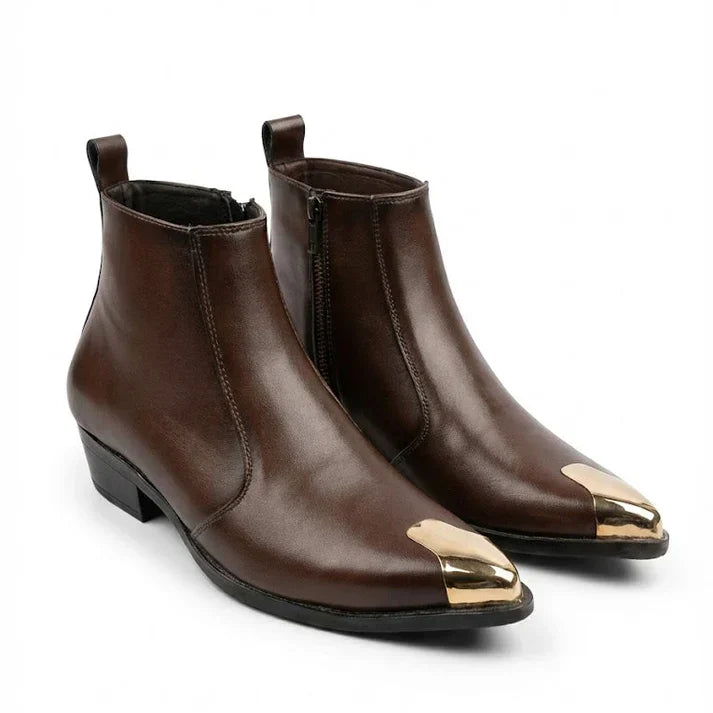 Brown Chelsea Boots with Gold Toe & Cuban Heel